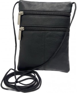 Goat Nappa Twin Front Zip Neck Purse/Compact X-Body with Back Zip