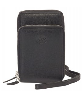 London Leathergoods X-Body Phone/Accessory Bag with Credit Card Slots, ID Window, Belt Loop & Detachable Strap in Pebble Leather