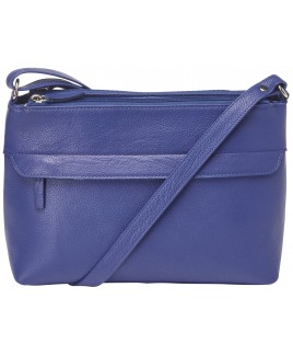 London Leathergoods Twin Top Zip Bag with Central Compartment, Back Zip, Front Zip & Adjustable Shoulder Strap in Pebble Leather