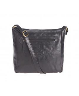 London Leathergoods Buffed Crumple Leather Top Zip X-Body Bag with Front & Back Zips-MASSIVE PRICE DROP!!