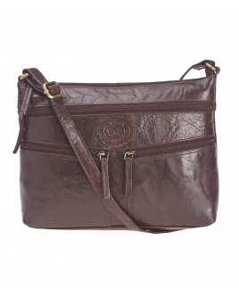 London Leathergoods Buffed Crumple Leather Top Zip X-Body Bag with 3 Front Zips & Back Zip- NEW LOW PRICE!