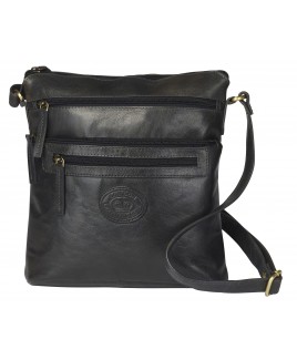 London Leathergoods Buffed Crumple Top Zip X-Bdy Bag with 3 Front Zipped Pockets & Back Zipped Pocket