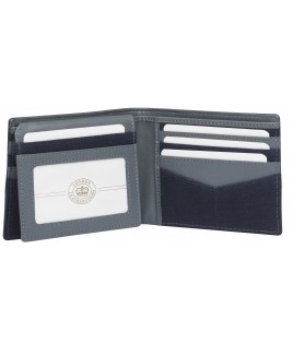 London Leathergoods Bifold Notecase in Goat Nappa and Canvas with Flapped ID Window & Credit Card Slots-LOW PRICE