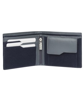 London Leathergoods Bifold Notecase in Goat Nappa and Canvas with 2 Zipped Pockets & Geometric Card Slot Design-Special Price