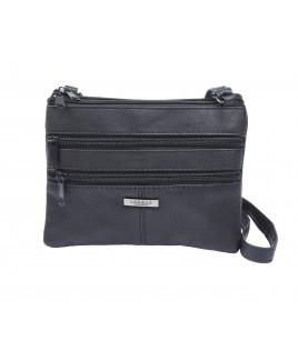 Lorenz Compact Sheep Nappa X-Body Top Zip Bag with 2 Front Zips & Back Zip