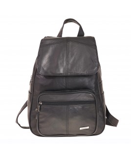 Lorenz Large Soft Sheep Nappa Flapover Backpack with 3 Front Zip Pockets