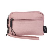 Lorenz Medium Twin Top Zip Multi-Use Pouch Purse with Front Zip & Detachable Wrist Strap In Soft Crinkled Nylon