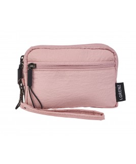 Lorenz Medium Twin Top Zip Multi-Use Pouch Purse with Front Zip & Detachable Wrist Strap In Soft Crinkled Nylon