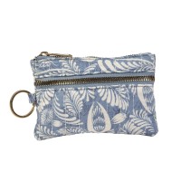 Lorenz Botanical Quilted Fabric Top Zip Coin/Accessory Purse with Front Zip & Key Ring