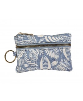 Lorenz Botanical Quilted Fabric Top Zip Coin/Accessory Purse with Front Zip & Key Ring