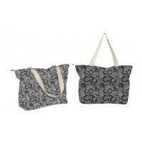 Lorenz Botanical Quilted Fabric Large Top Zip Tote with Twin Shoulder Straps