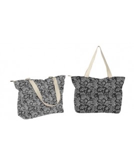 Lorenz Botanical Quilted Fabric Large Top Zip Tote with Twin Shoulder Straps