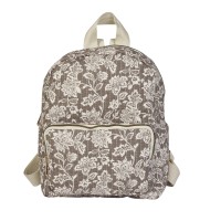 Lorenz Botanical Quilted Fabric Zip Round Backpack with Front Zip Pocket & 2 Side Pockets