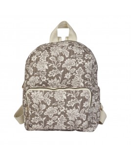 Lorenz Botanical Quilted Fabric Zip Round Backpack with Front Zip Pocket & 2 Side Pockets