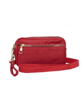 Polyester Triple Top Zip X-Body Pouch Purse with Front Zip & Removable Wrist & Shoulder Straps