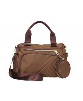 Polyester Top Zip Handbag with 2 Front Zip, Side Pockets, Detachable Coin Purse & Shoulder Strap