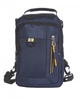Grained Polyester Multi-Wear Bag/Backpack/Sling Bag with Two Large Zip Pockets & Additional Front Zip Pocket