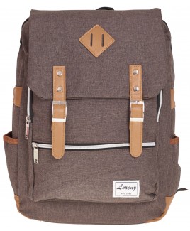 Lorenz Flapover Backpack with 2 Front Zip Pockets, Top Zip & Tan Tabs