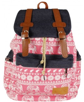 Boho Style Canvas Backpack with Top Flap & Zipped Front Pocket