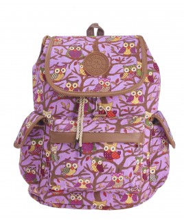 Boho Canvas Backpack with 1 Front & 2 Side Pockets