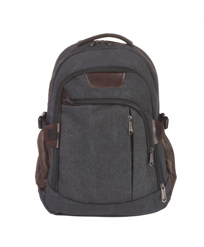 Lorenz Canvas Backpack with 4 Zips, 2 Side Pockets and Carry Handle