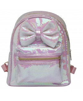 Lorenz Girls Medium Zip Round Backpack with Front Zip Pocket & Decorative Bow