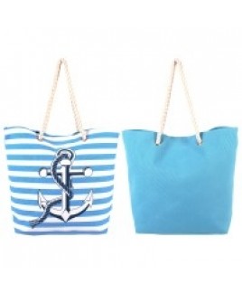 Canvas Style Striped Anchor Beach Bag with Rope Handles -FURTHER REDUCTIONS! !