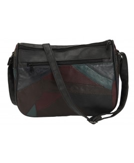 Patchwork Leather Twin Top Zip Bag with Front and Back Zip