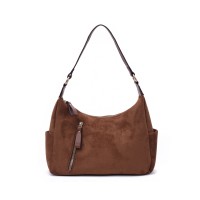 Lorenz  Suedette Finish Grain PU Mid-Sized Top Zip Softly Curved Shoulder Bag with Front Zip & 2 Side Pockets-Sold Out -Awaiting New Stock!!