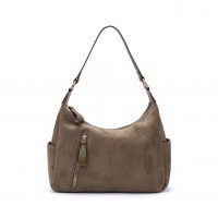 Lorenz  Suedette Finish Grain PU Mid-Sized Top Zip Softly Curved Shoulder Bag with Front Zip & 2 Side Pockets-Sold Out -Awaiting New Stock!!