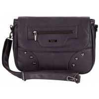 Lorenz Flapover Bag with Adjustable Strap, Back Zip & Studs-CLEARANCE