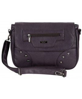 Lorenz Flapover Bag with Adjustable Strap, Back Zip & Studs-CLEARANCE