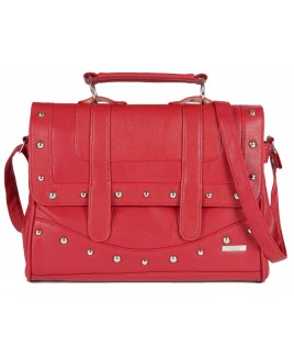 Lorenz Flapover Leather Grain PU Bag with Twin Zips & Studs- CLEARANCE!