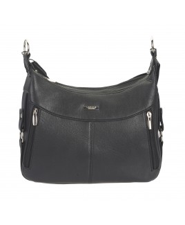 Lorenz Leather Grain PU Over Shoulder Bag with 2 Top Zips, 2 Front Zips & Back Zip