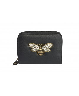 Medium Zip Round  PU Purse with Wallet Section and Bee Embellishment