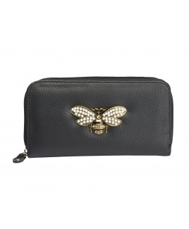 Long Zip Round PU Purse with Wallet Section and Bee Embellishment