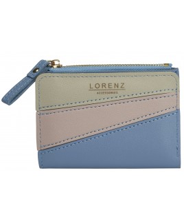 Lorenz RFID Small Note Book Top Zip Purse Wallet with Panelling in Grained Contrast PU