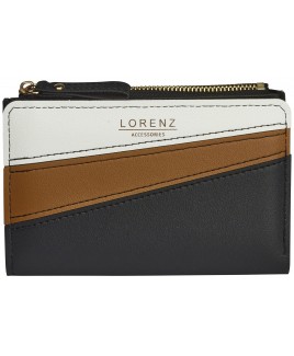 Lorenz RFID Medium Note Book Top Zip Purse Wallet with Panelling