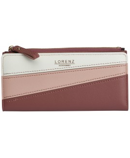 Lorenz RFID Long Note Book Top Zip Purse Wallet with Panelling