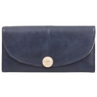Lorenz RFID Shiny Leather Grain PU Long Flapover Purse Wallet with Inner Zip Round Section