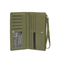 Lorenz Contrast PU Long Purse Wallet with Top Zip & Wrist Strap