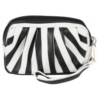 Striped Twin Zip Pleated Design Purse with Wrist Strap-CLEARANCE!