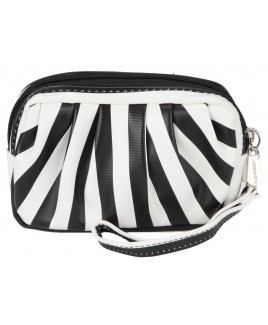 Striped Twin Zip Pleated Design Purse with Wrist Strap-CLEARANCE!