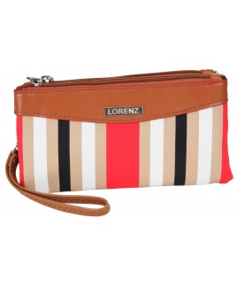 Lorenz Striped Purse with Double Zip & Bag Strap-CLEARANCE!