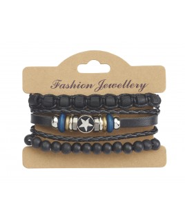 Leather Bracelet with Beading and Star Embossed Stud