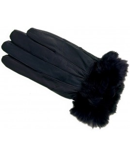 Ladies Sheep Nappa Glove with Fur Trim- BLACK- LOW PRICE