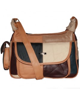 Lorenz Cow Hide Multi Patch Twin Zip Bag with Front Flap-PRICE DROP!