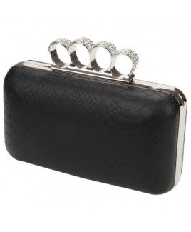 Snake Grain PU Clutch Bag with Silver Knuckle Rings-CLEARANCE!