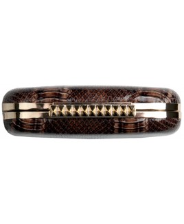 Shiny Lizard Grain PU Clutch Bag with Gold Knuckle Rings